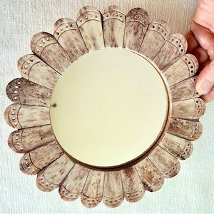 handcarved floral shaped mirror w/easel back natural organic petal